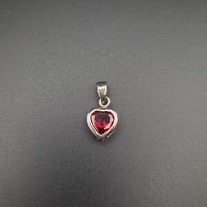 Sterling Silver 925 Heart-Shaped Red Pendant